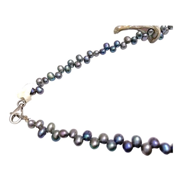 Sterling Silver Freshwater Pearl and Abalone Shell Necklace SS Lobster Latch 8" - Picture 6 of 14